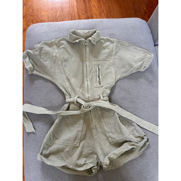 Denim Co. / Primark Green Utility Zip-Front Romper • Size 0 - Picture 1 of 6